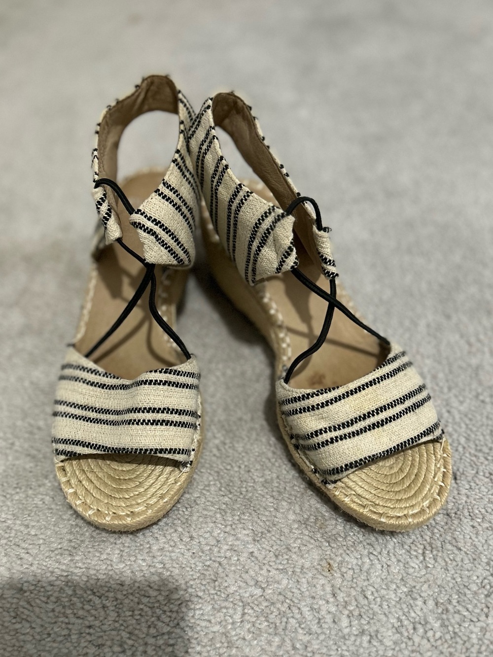 Eileen Fisher Cream & Black Striped Espadrille Wedges size 8 1/2
